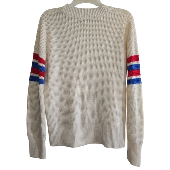 Faherty Wisp Waffle Sweater Women's XS Relaxed Fit Crewneck Sporty Arm Stripes - Picture 5 of 6